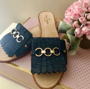🎀NEW!!Kate Spade ♠️Brie Kiltie Blue Denim Sandals -8.5 New in Box